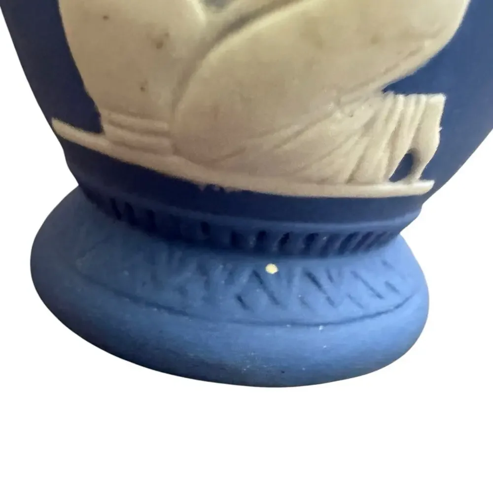 Vintage Wedgewood Blue Jasperware Amphora Bud Vase Woman And Flowers 4” Japan